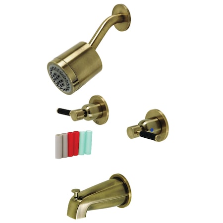 Kingston Brass Tub and Shower Faucet, 4, Wall Mount, Antique Brass KBX8143DKL